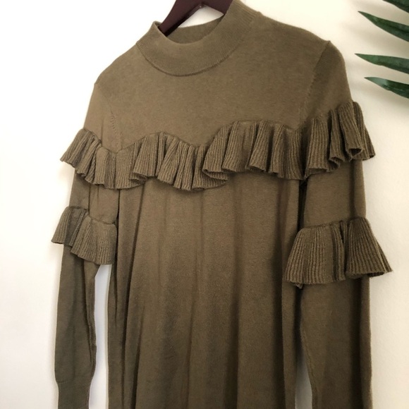 BP. Olive Green Ruffle Sweater Dress - Picture 4 of 7